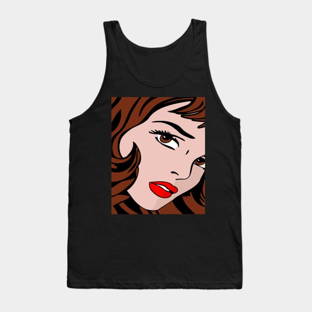 Brunette Pop Art Girl Tank Top by RockettGraph1cs